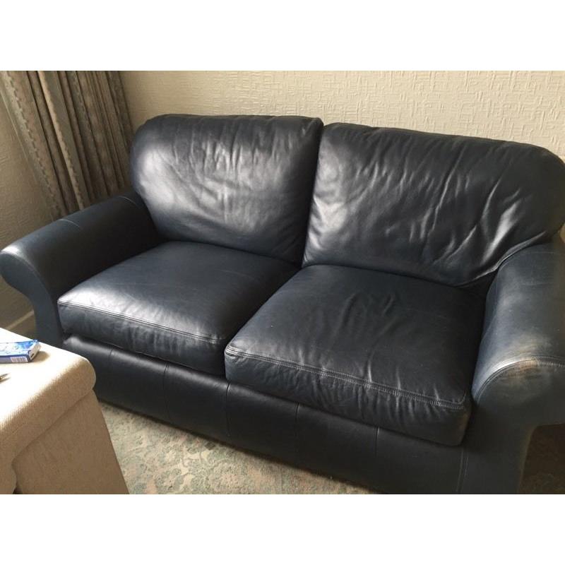 Navy Leather two Seater sofa