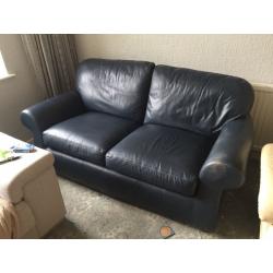 Navy Leather two Seater sofa