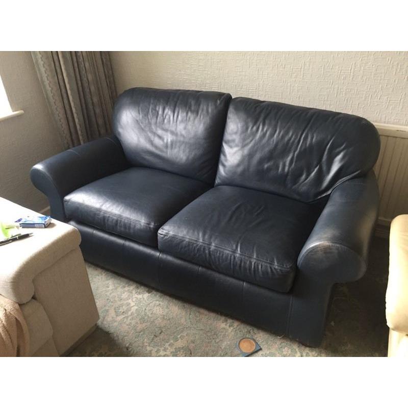 Navy Leather two Seater sofa