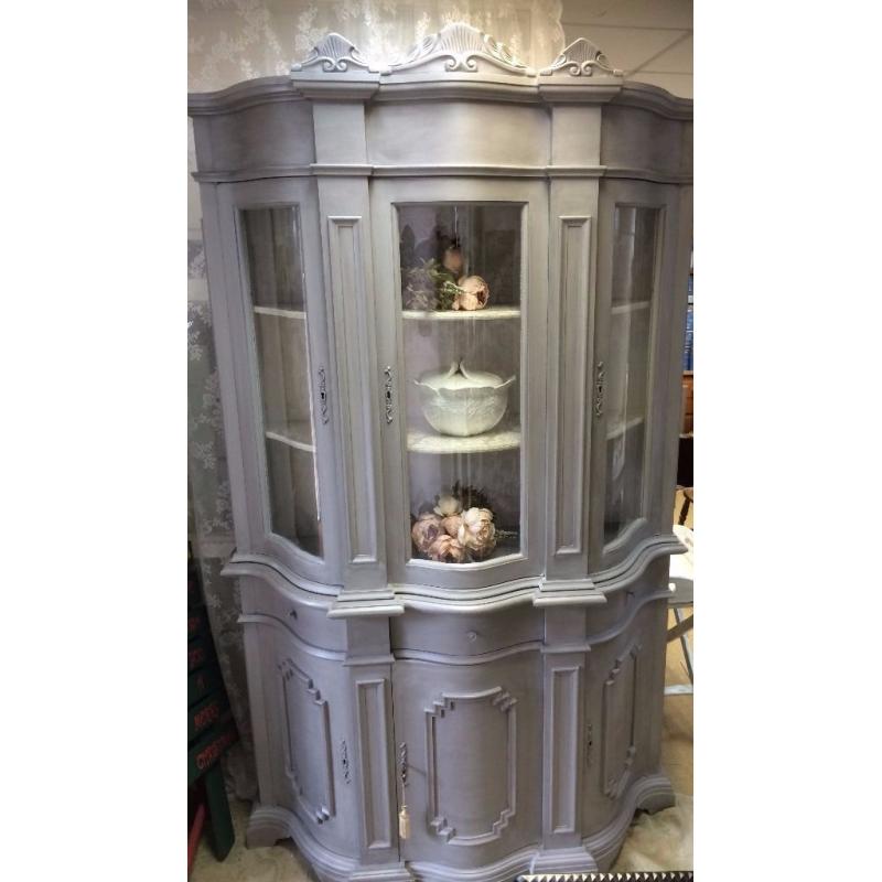 Silver Grey Chalk Painted China Cabinet