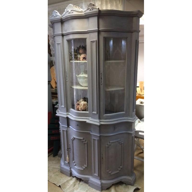 Silver Grey Chalk Painted China Cabinet