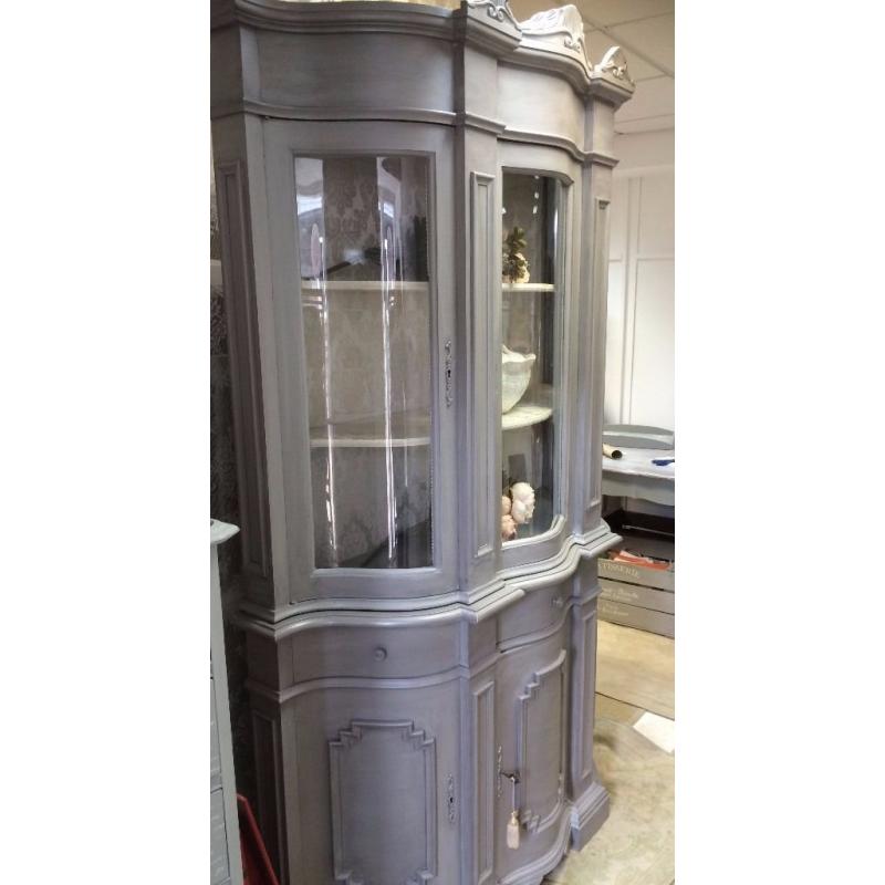 Silver Grey Chalk Painted China Cabinet