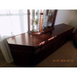 SOLID WOOD TEAK SIDEBOARD WITH DISPLAY CASE AND CORNER UNIT PRE-OWNED