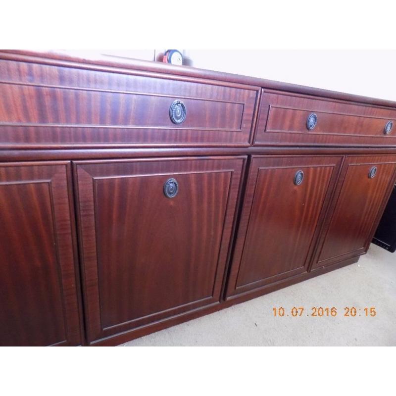 SOLID WOOD TEAK SIDEBOARD WITH DISPLAY CASE AND CORNER UNIT PRE-OWNED