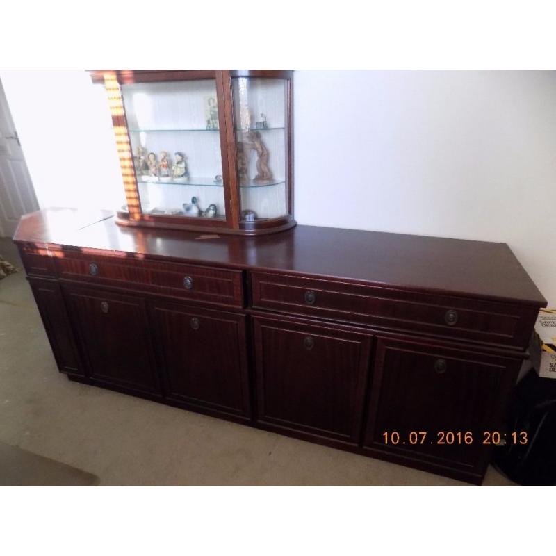 SOLID WOOD TEAK SIDEBOARD WITH DISPLAY CASE AND CORNER UNIT PRE-OWNED