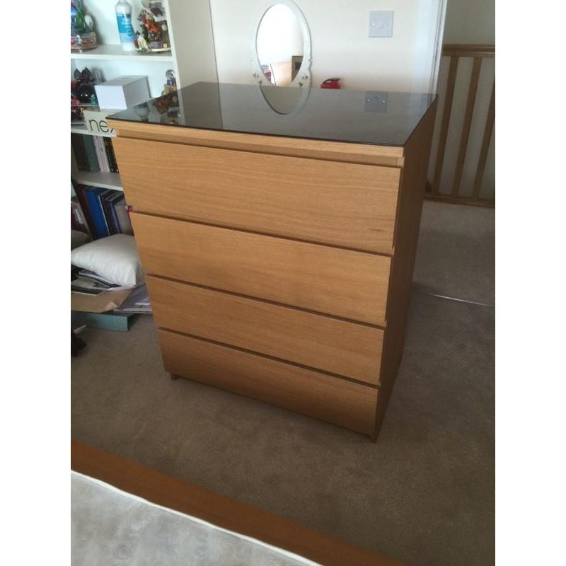 IKEA malm chest of drawers with glass top