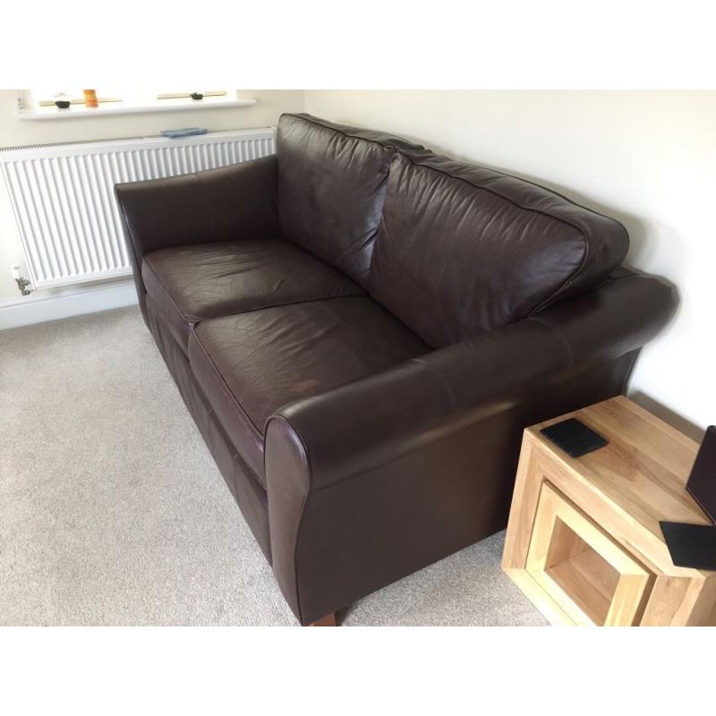 Real Brown Leather Sofa (ex. M&S) - Collection Only