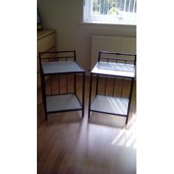 Lamp tables, metal frame with glass