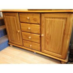 Large Solid Pine Sideboard Cabinet Cupboard Dresser, Excellent Condition!