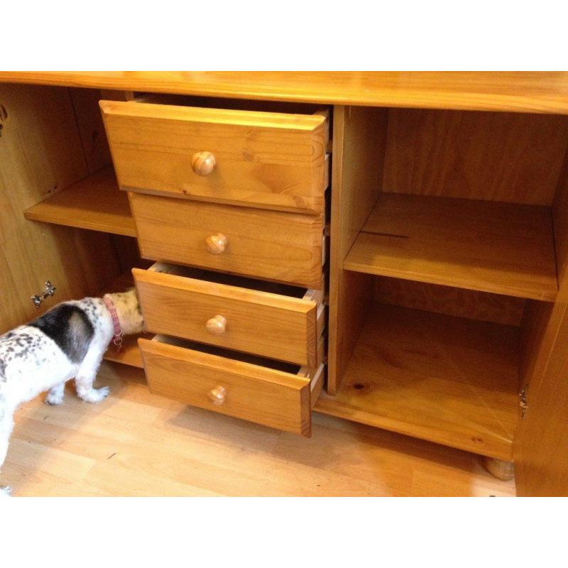 Large Solid Pine Sideboard Cabinet Cupboard Dresser, Excellent Condition!