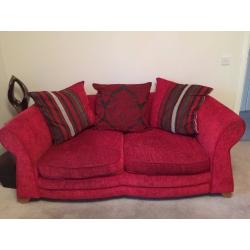 Set of 2 Red Fabric Sofas - 1 x 2 Seater & 1 x 3 Seater