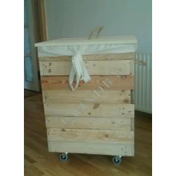 Beautiful hand made chic pallet wood laundry basket with castors