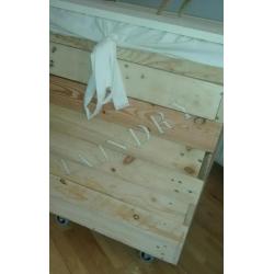 Beautiful hand made chic pallet wood laundry basket with castors