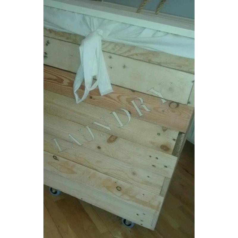 Beautiful hand made chic pallet wood laundry basket with castors