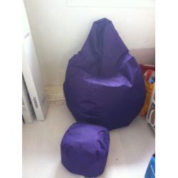 Purple beenbag and pouffe