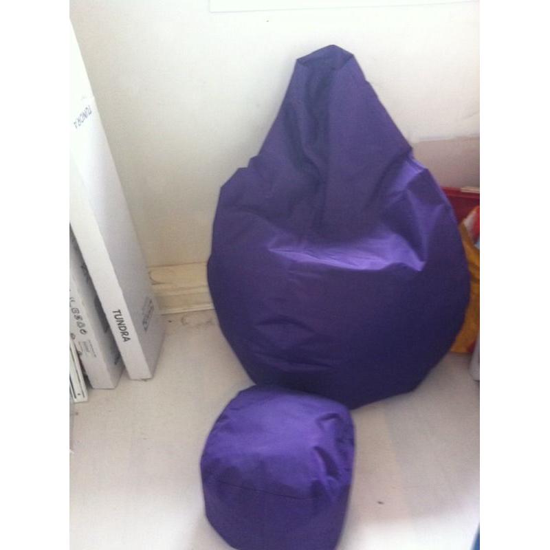 Purple beenbag and pouffe