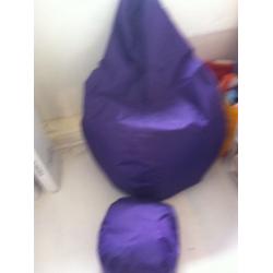 Purple beenbag and pouffe