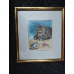 rare collectible old vintage Louis Wain Cat picture original print ?The Intruder? circa 1910