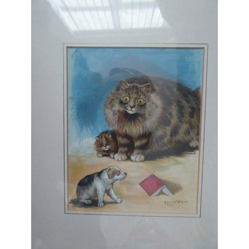 rare collectible old vintage Louis Wain Cat picture original print ?The Intruder? circa 1910