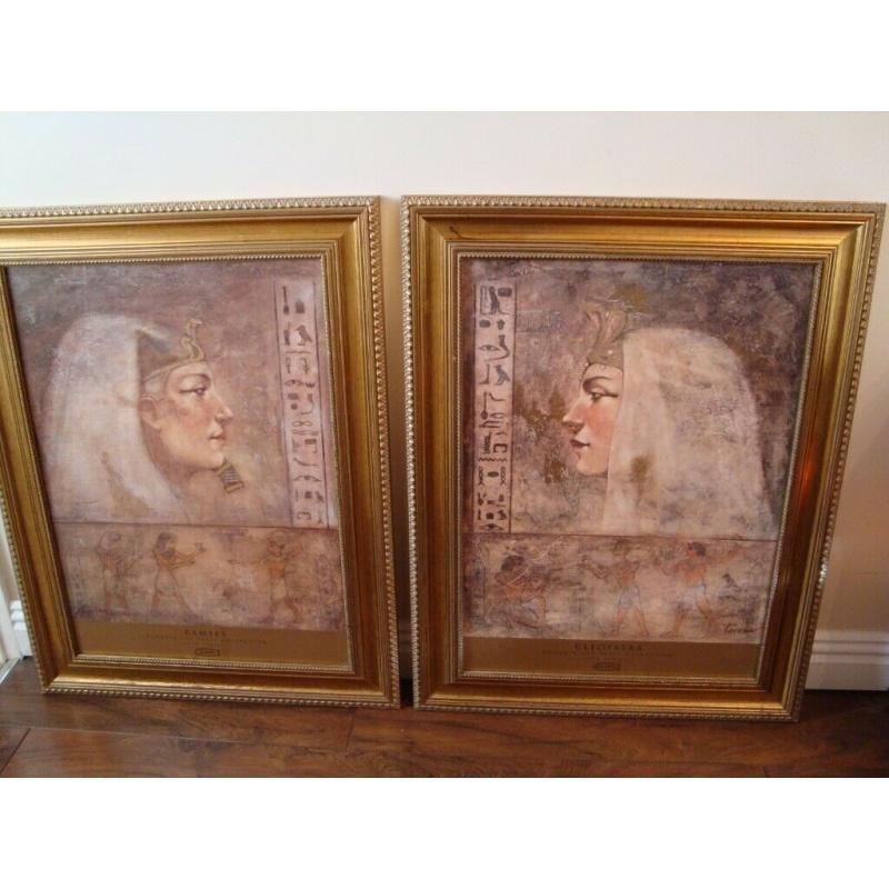 PAIR OF MATCHING LARGE GOLD PICTURES 37" TALL 27" WIDE 1 CLEOPATRA 1 RAMSES COST ?140 ONLY ?40 PAIR