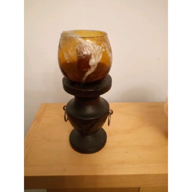 Treen wooden candle holder