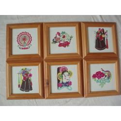 set of six oriental pictures made out of cut paper